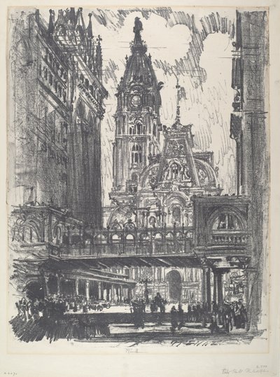 Il municipio e il ponte su Market Street da Joseph Pennell