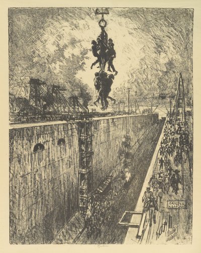 La fine della giornata, chiusa di Gatun, 1912 da Joseph Pennell
