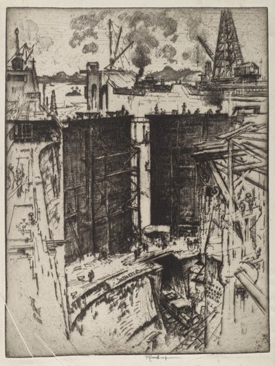 La porta di guardia, chiusa di Gatun, Panama, 1912 (incisione su carta) da Joseph Pennell