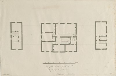 Sandon Hall - Pianta del piano della camera: incisione, nd [1769-1771] da Joseph Pickford