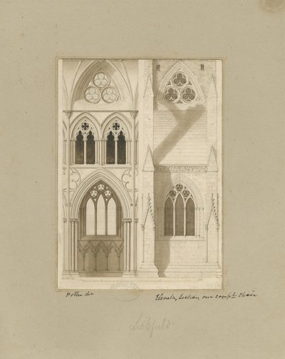 Interno della Cattedrale di Lichfield - Navata: disegno a seppia da Joseph Potter