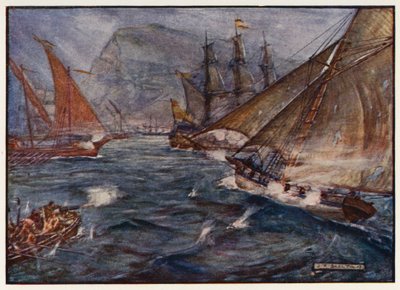 Il cutter britannico Buck evade il blocco spagnolo di Gibilterra da Joseph Ratcliffe (after) Skelton