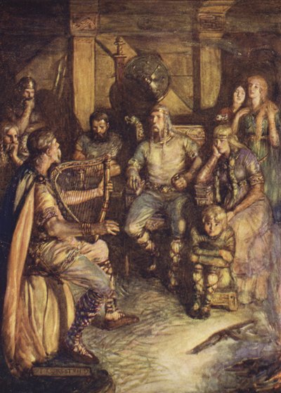 Il menestrello canta le gesta di Beowulf da Joseph Ratcliffe (after) Skelton