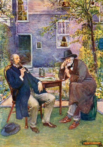 Carlyle (a destra) e Tennyson che parlano e fumano da Joseph Ratcliffe Skelton