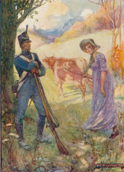 Laura Secord passa davanti alle sentinelle americane con una mucca, c. 1909, c. 1920 da Joseph Ratcliffe Skelton