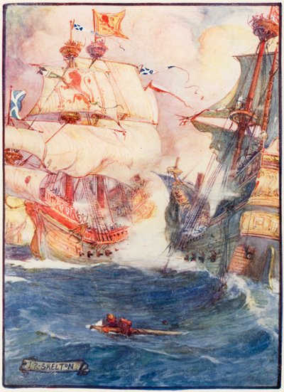 Combattimento navale tra scozzesi e inglesi da Joseph Ratcliffe Skelton