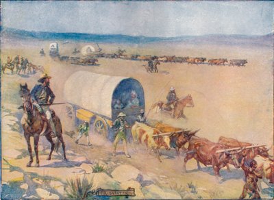 I carri trainati da buoi avanzano lentamente sulle pianure ondulate, c1908, c1920 da Joseph Ratcliffe Skelton