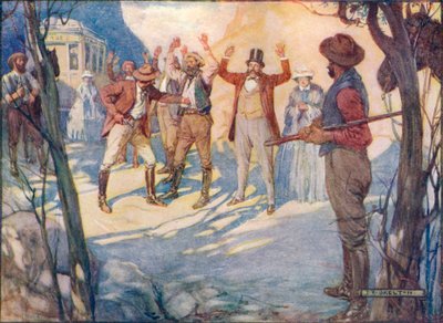 La carrozza sarebbe stata fermata e tutti i passeggeri derubati, c. 1908, c. 1920 da Joseph Ratcliffe Skelton