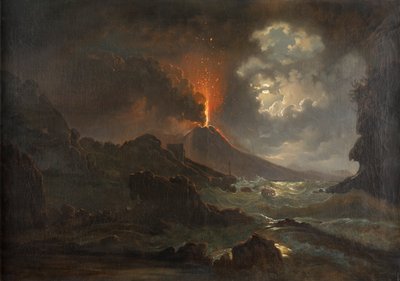 Eruzione del Vesuvio di notte con vista sulla Scuola di Virgilio da Joseph Rebell