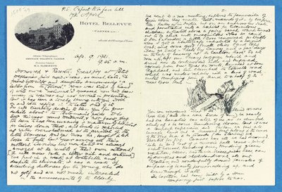 Lettera autografa al Col. H. W. Feilden, Hotel Bellvue Cannes, 9 aprile da Joseph Rudyard Kipling