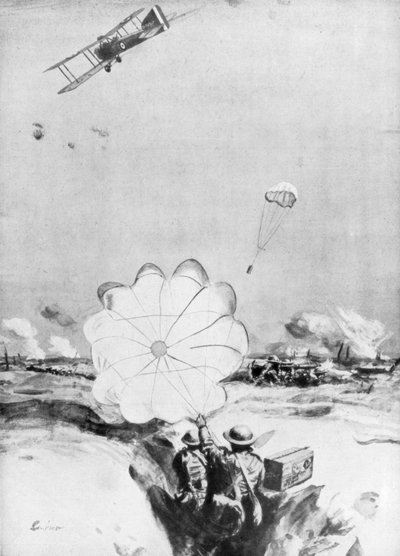 Aereo che rifornisce di munizioni la linea del fronte britannica, Prima Guerra Mondiale da Joseph Simpson