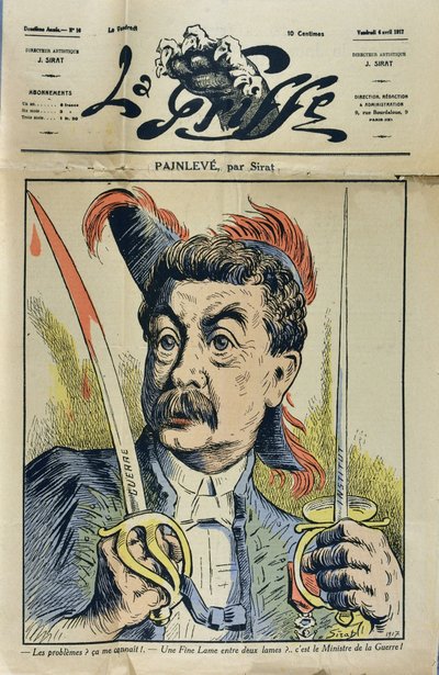 Ritratto del matematico e politico francese Paul Painlevé (1863-1933) caricatura di Sirat in "La Griffe" del 1917 da Joseph Sirat