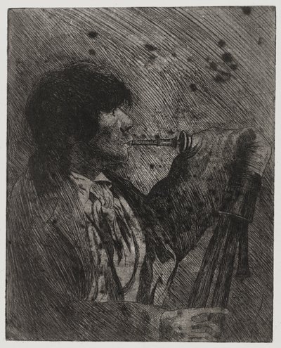 Uomo che suona la cornamusa, stampato da Sigmund Abeles e Edmond Casarella da Joseph Stella