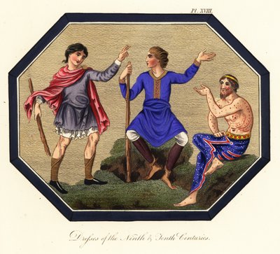 Costume degli uomini anglosassoni, IX e X secolo (incisione) da Joseph Strutt