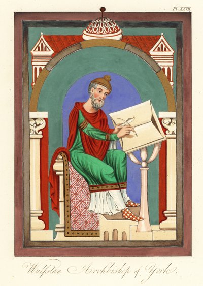 Wulstan II (o Wulfstan), Arcivescovo di York (incisione) da Joseph Strutt