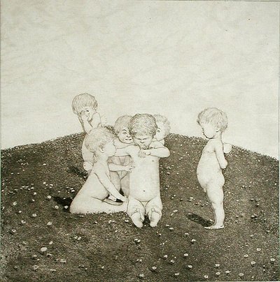 Cherubini che giocano in un prato da Joseph Uhl