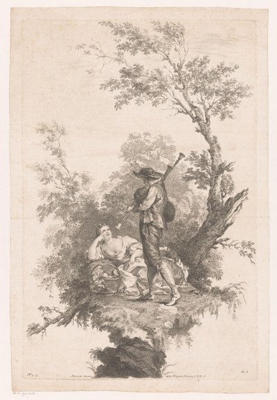 Pastore che suona la cornamusa per una giovane donna da Joseph Wagner (possibly)