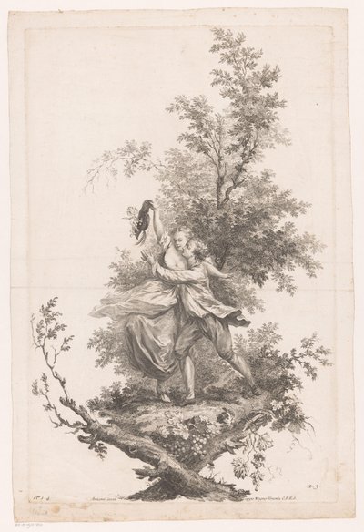 Uomo e donna in abbraccio con un cappello pieno di uva (Autunno) (Quattro stagioni) da Joseph Wagner (possibly)