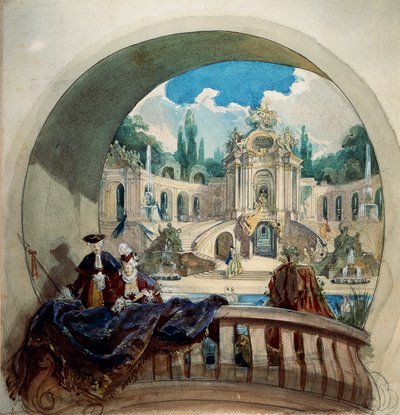 Disegno preparatorio per lunetta del soffitto della sala delle udienze nel castello reale di Ludwig II a Linderhof da Joseph Watter
