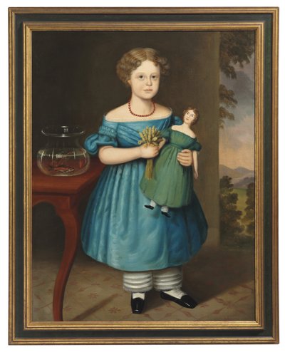 Ritratto di Amy Philpot in un Vestito Blu con Bambola e Pesce Rosso da Joseph Whiting Stock