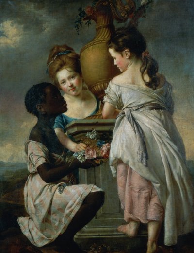 Una conversazione tra ragazze, o Due ragazze con il loro servo nero, 1770 da Joseph Wright of Derby
