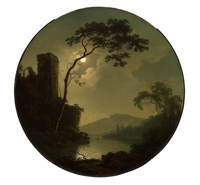 Lago con castello su una collina da Joseph Wright of Derby