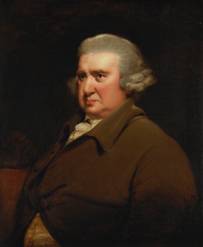 Ritratto di Erasmus Darwin, mezzo busto, in giacca di bufalo e camicia bianca da Joseph Wright of Derby