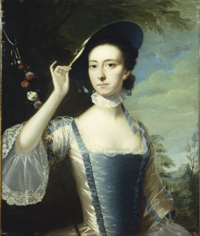 Ritratto di una signora accanto a una ghirlanda di fiori, in un paesaggio da Joseph Wright of Derby