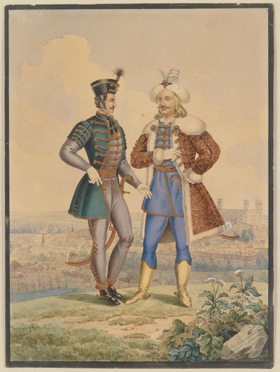 Ussaro e ottomano davanti a una città da Joseph Zahradniczek the Elder