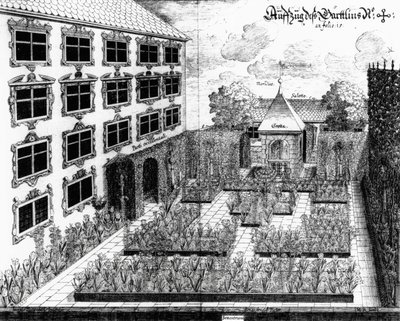 Progetto per il giardino di Furttenbach a Ulm, da Architectura Privata, inciso da Jonas Arnold da Joseph after Furttenbach