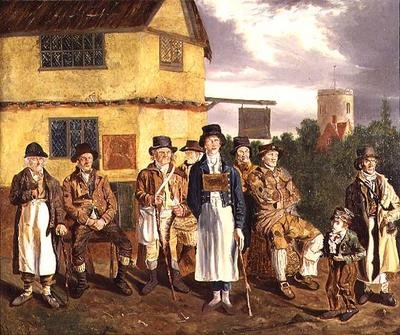 Personaggi di Norwich, da sinistra a destra, Peter Thomas, C. Grimer, R. Gurney, R. Gallant, Blind Dan, John di Poringland, Joe Doe, Whistling Cuckoo Boy e Wyer da Joseph and Alfred Stannard