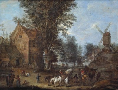 Una scena di villaggio con viaggiatori e carrettieri e numerose altre figure alle prese con le loro attività quotidiane da Joseph van Bredael