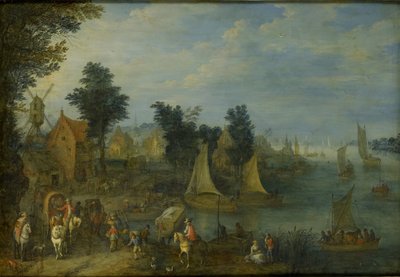 Villaggio sulla riva di un fiume da Joseph van Bredael
