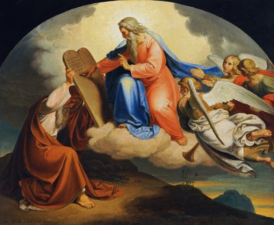 Dio scrive a Mosè sul Monte Sinai i dieci comandamenti su due tavole di pietra da Joseph von Fuhrich