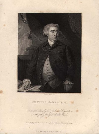 Charles James Fox (1749-1806), inciso da John William Cook da Joshua (after) Reynolds