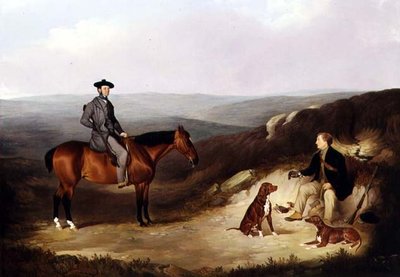 John Kerr Watson a cavallo di un pony da caccia con il suo guardiacaccia nelle brughiere dello Yorkshire da Joshua Dalby