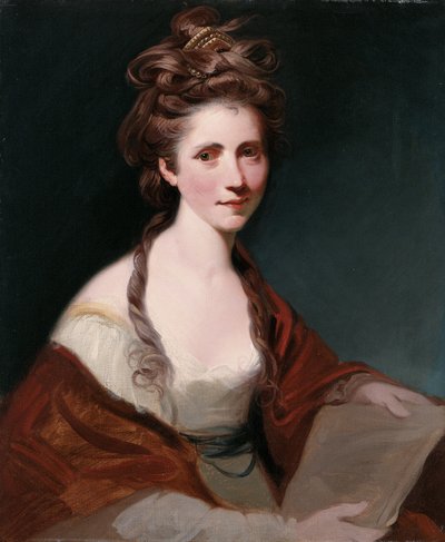 Ritratto di Angelica Kauffmann, mezzo busto in bianco con uno scialle rosso da Joshua Reynolds