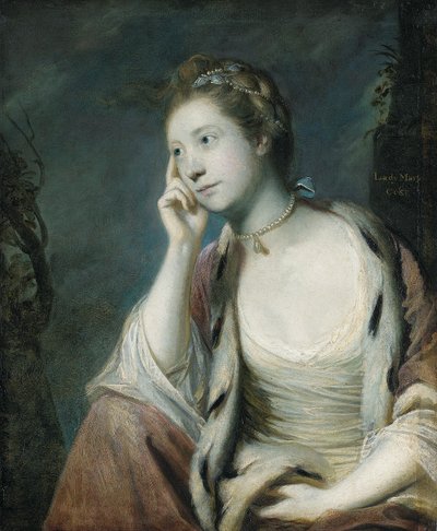 Ritratto di Lady Mary Coke, mezzo busto, in un mantello rosso bordato di ermellino da Joshua Reynolds