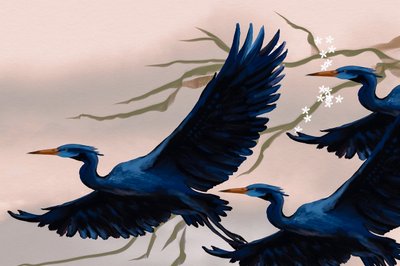 Uccelli blu in volo da Josie George