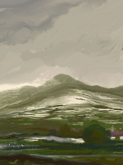 La valle delle Montagne Verdi avvolta nella nebbia da Josie George