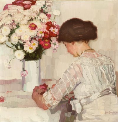 J. Goossens, In pensiero (Dama in bianco con fiori) da Josse Goossens