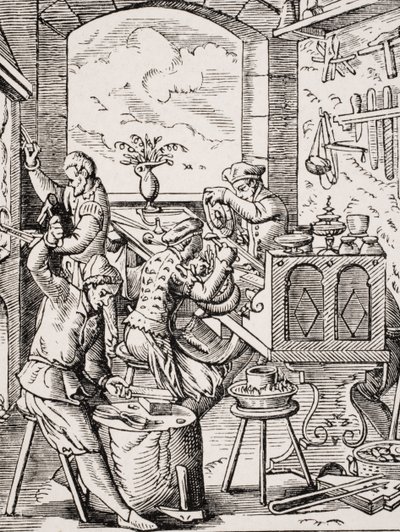Orafo, riproduzione di xilografia del XVI secolo di Jost Amman da Jost (after) Amman