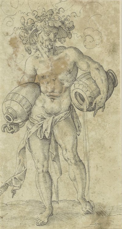 Uomo nudo con un cappello coronato di foglie di vite da Jost Amman (possibly)