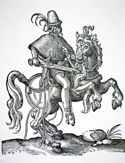 Soldato a cavallo con pistola a ruota, illustrazione da 