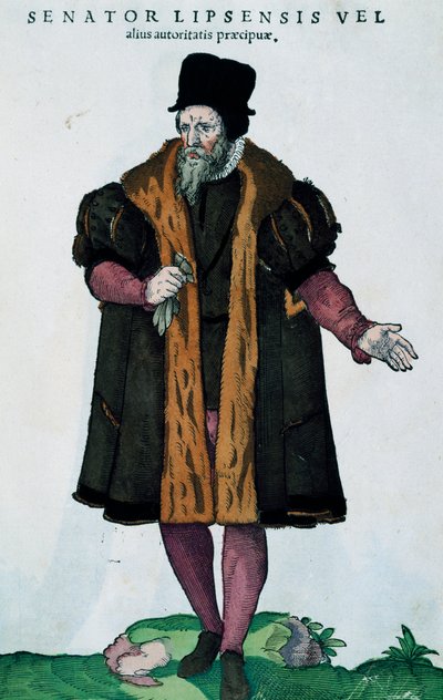Senatore di Lipsia, incisione da Habitus praecipuorum popularum da Jost Amman