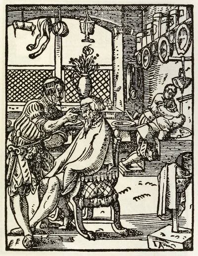 I Barbieri da una serie che raffigura occupazioni e mestieri pubblicata per la prima volta in Das Ständebuch 1568 a Francoforte, Germania da Jost Amman