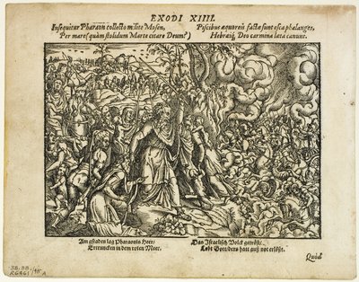 Il passaggio del Mar Rosso (recto) e La sepoltura di Giacobbe (verso) da Neuwe Biblische Figuren, tavola 48 da xilografie da libri del XVI secolo da Jost Amman