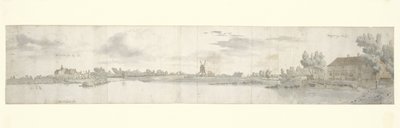 Veduta panoramica del Castello Ooij e della casa del pedaggio, Brabante Settentrionale da Josua de Grave