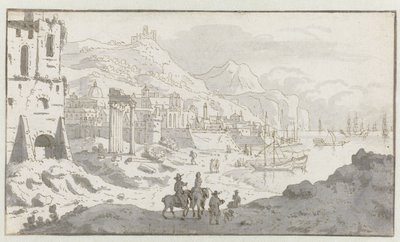 Vista di un porto immaginario in stile italiano da Josua de Grave