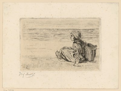 Ragazza con gerla sulla schiena sulla spiaggia da Jozef Israëls